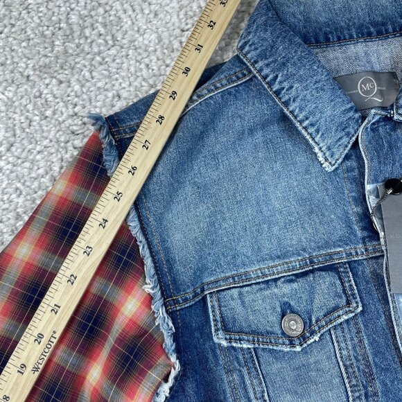 Alexander McQueen Denim Trucker Jacket Plaid Sleeves Womens 52 XL US NEW - Picture 14 of 15